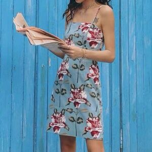 Vintage-Inspired Blue Floral Slip Dress with Tie Back – Size M